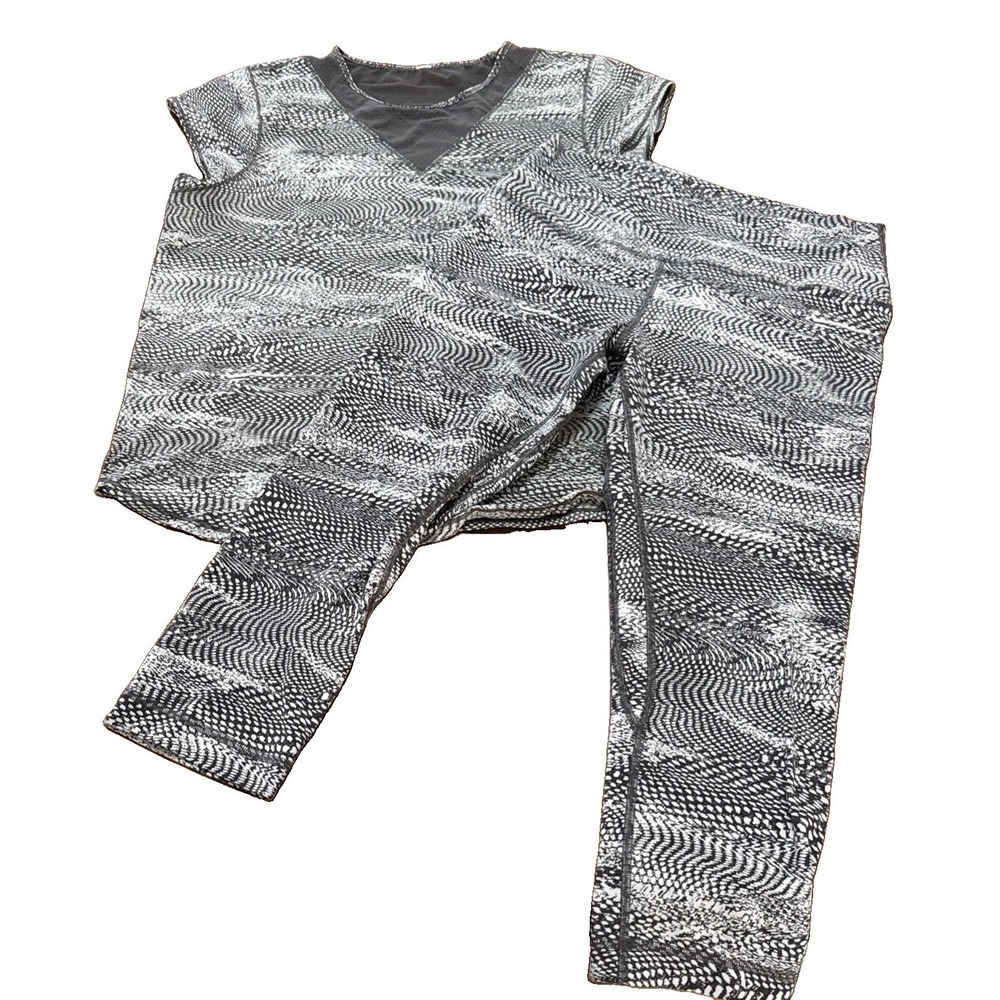 Lululemon Align Crop Running Pants & For The Run Top Sz 10 Vapor Metal Grey Set